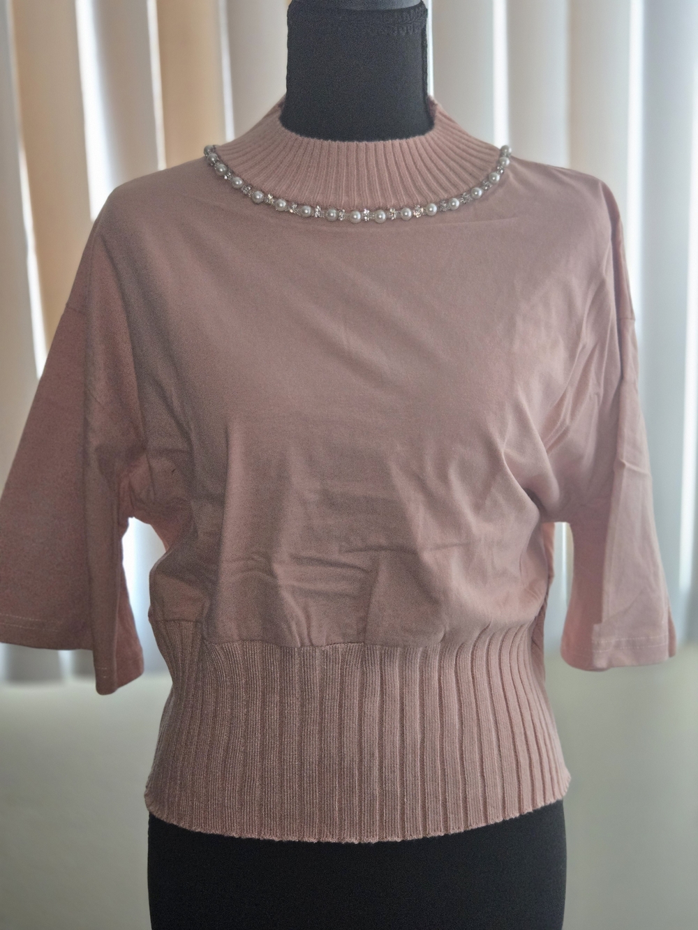 Pink Embellished Mock Neck Top NWT